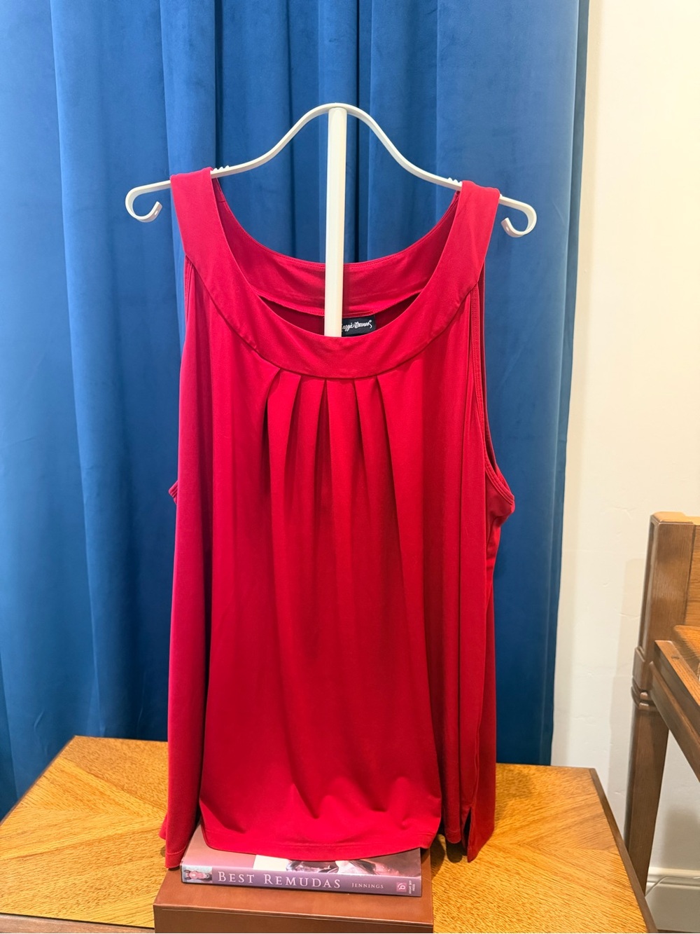 Maggie Barnes Bright Red Pleated Scoop Neck Tank